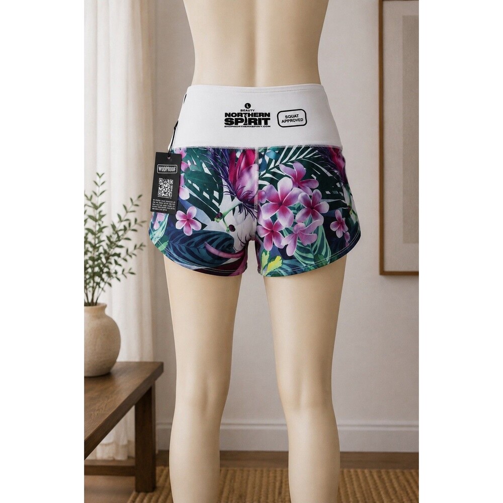 Northern Spirit Floral Tropical Athletic Shorts L Squat Approved